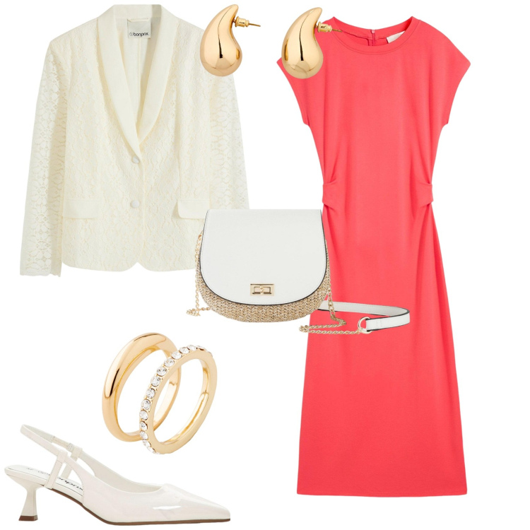 Outfit donna - Total look #2118740. Stile Casual chic per Ufficio. Abbinamento con borse a tracolla, anelli, vestiti, décolleté, orecchini, blazer.