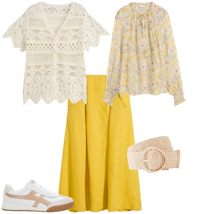 Outfit donna - Total look #2118745. Stile Casual per Tutti i giorni. Abbinamento con cinture, cardigans, bluse, gonne, sneakers.