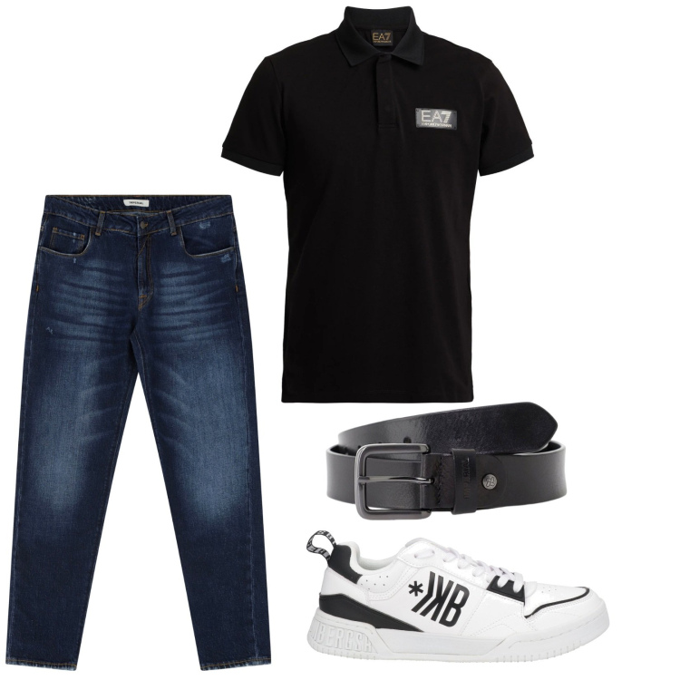 Outfit uomo - La Polo by Emporio Armani. Stile Casual per Tutti i giorni. Abbinamento con sneakers, polo, jeans dritti, cinture.