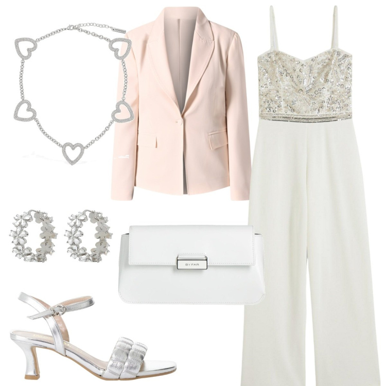 Outfit donna - Total look #2118773. Stile Chic per Cerimonia. Abbinamento con tute, orecchini, borse a mano, sandali col tacco, blazer, collane.