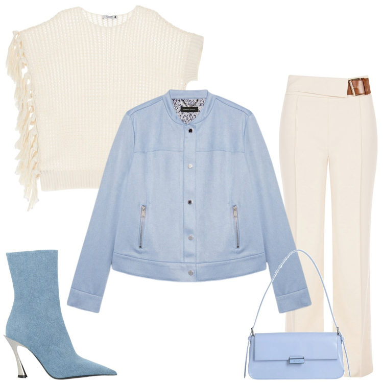 Outfit donna - In città. Stile Casual chic per Serata fuori. Abbinamento con borse a spalla, stivaletti, pantaloni, maglieria, blazer.