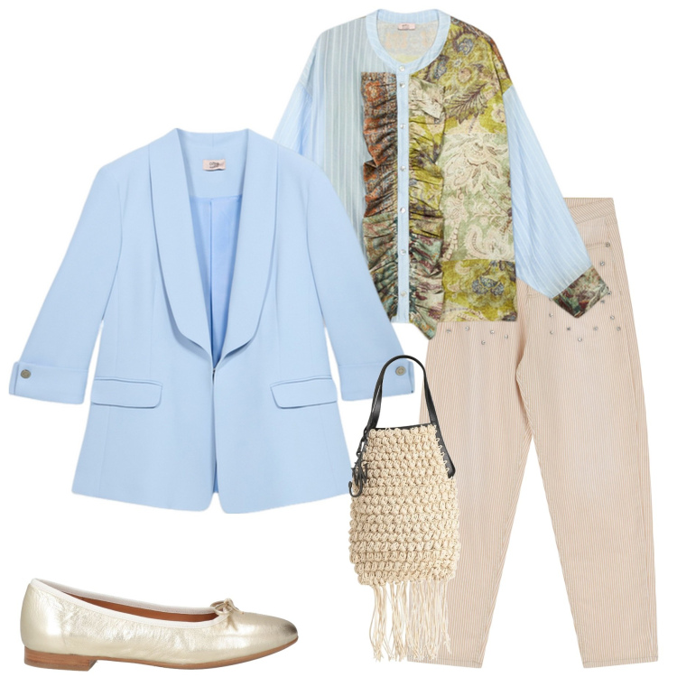 Outfit donna - In ufficio. Stile Casual chic per Ufficio. Abbinamento con ballerine, borse a mano, pantaloni, camicie, blazer.