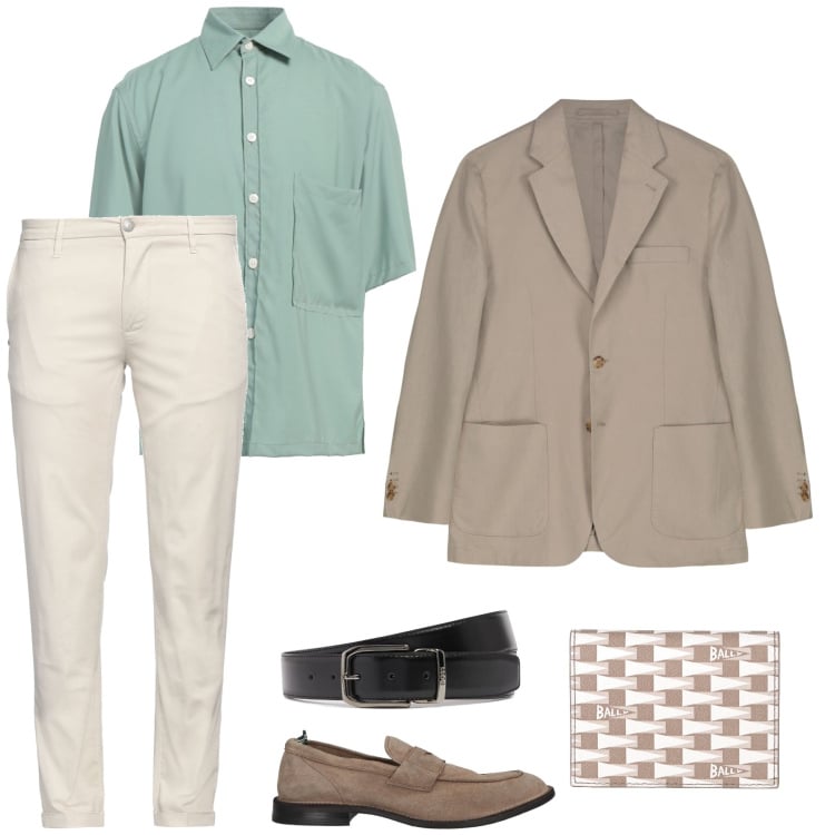 Outfit uomo - Una camicia verde acqua. Stile Trendy per Ufficio. Abbinamento con scarpe stringate, portafogli, pantaloni chino, camicie a manica corta, giacche, cinture.