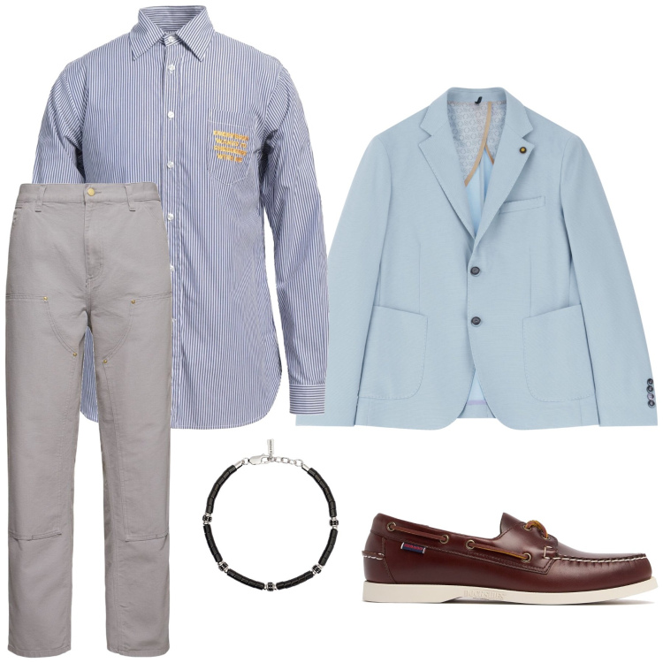 Outfit uomo - Formale in ufficio. Stile Business/Elegante per Ufficio. Abbinamento con camicie, braccialetti, giacche, scarpe stringate, pantaloni.