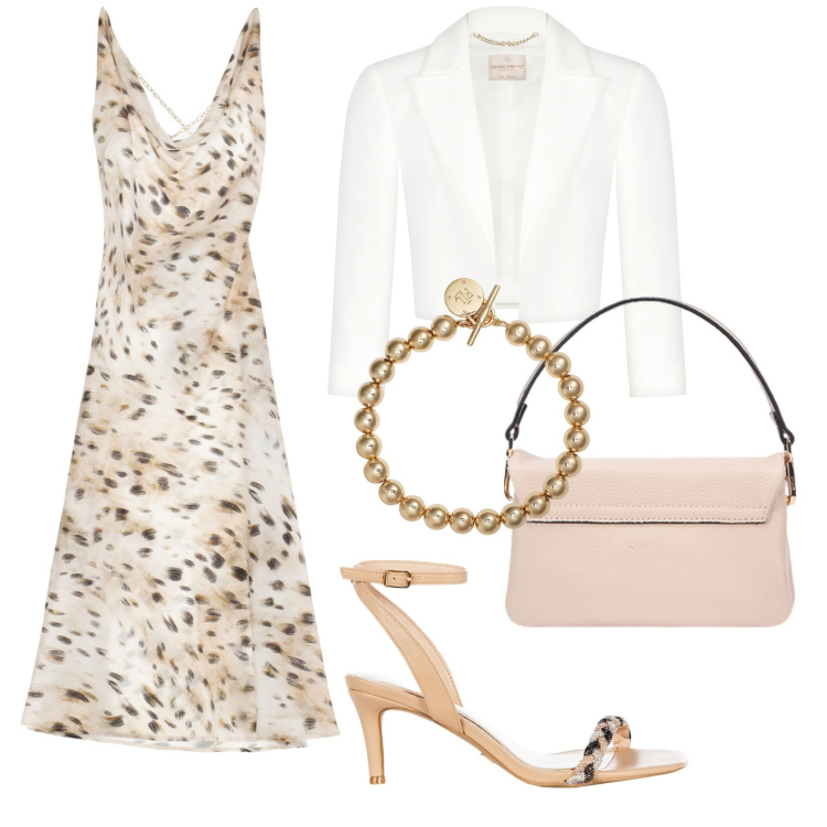 Outfit donna - Total look #2118830. Stile Glamour per Cerimonia. Abbinamento con sandali in pelle, bolero, vestiti, braccialetti, borse a tracolla.