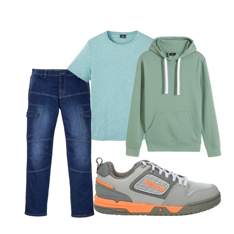 Outfit uomo - Total look #2118839. Stile Casual per Tutti i giorni. Abbinamento con t-shirt, felpe con cappuccio, jeans dritti, sneakers.