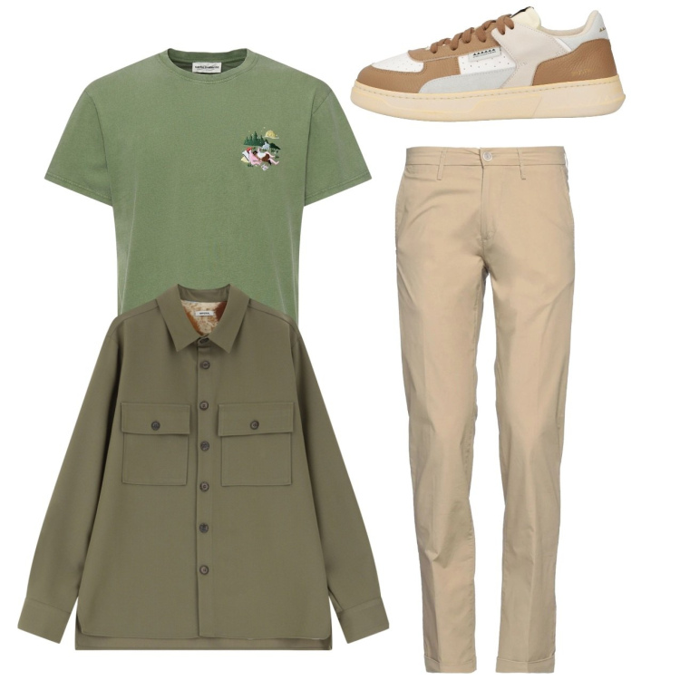 Outfit uomo - Total look. Stile Casual per Tutti i giorni. Abbinamento con sneakers, pantaloni chino, camicie, t-shirt.