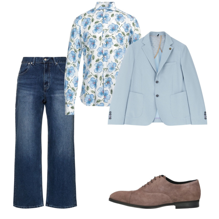 Outfit uomo - Total city. Stile Casual per Tutti i giorni. Abbinamento con scarpe stringate, camicie, giacche, jeans.