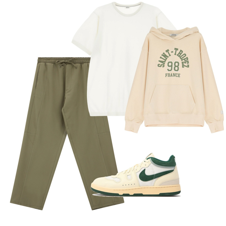 Outfit uomo - Total city. Stile Urban per Sport. Abbinamento con pantaloni cargo, felpe con cappuccio, t-shirt, sneakers.