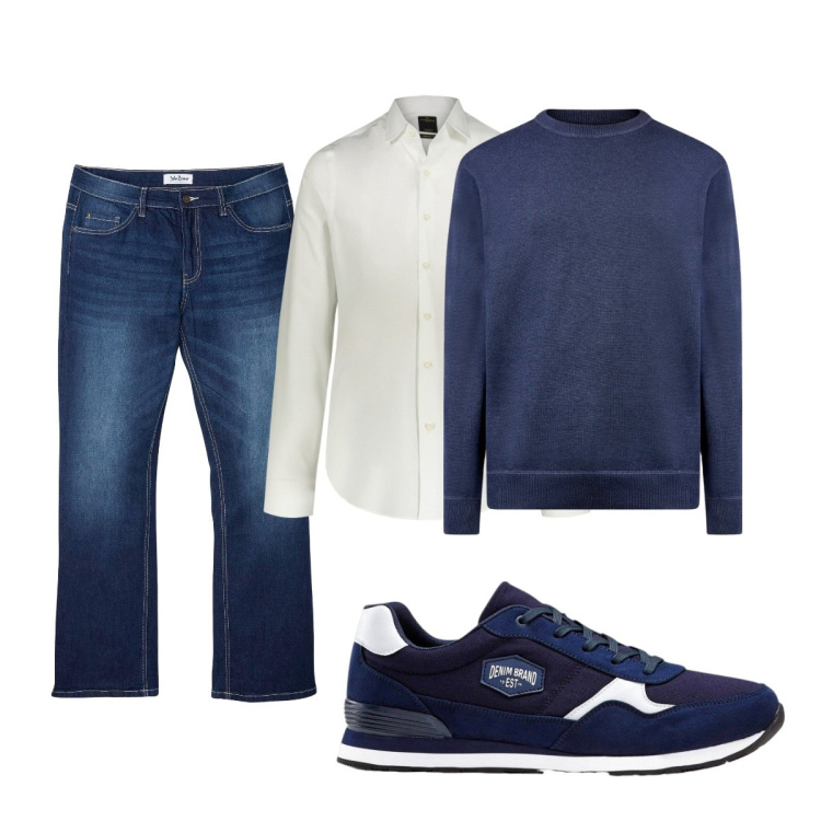 Outfit uomo - Total look #2118867. Stile Trendy per Tutti i giorni. Abbinamento con sneakers, jeans bootcut, camicie, maglieria.