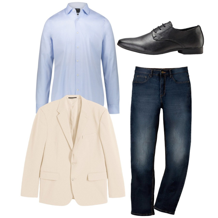 Outfit uomo - Total look. Stile Casual per Tutti i giorni. Abbinamento con jeans dritti, scarpe stringate, giacche, camicie.