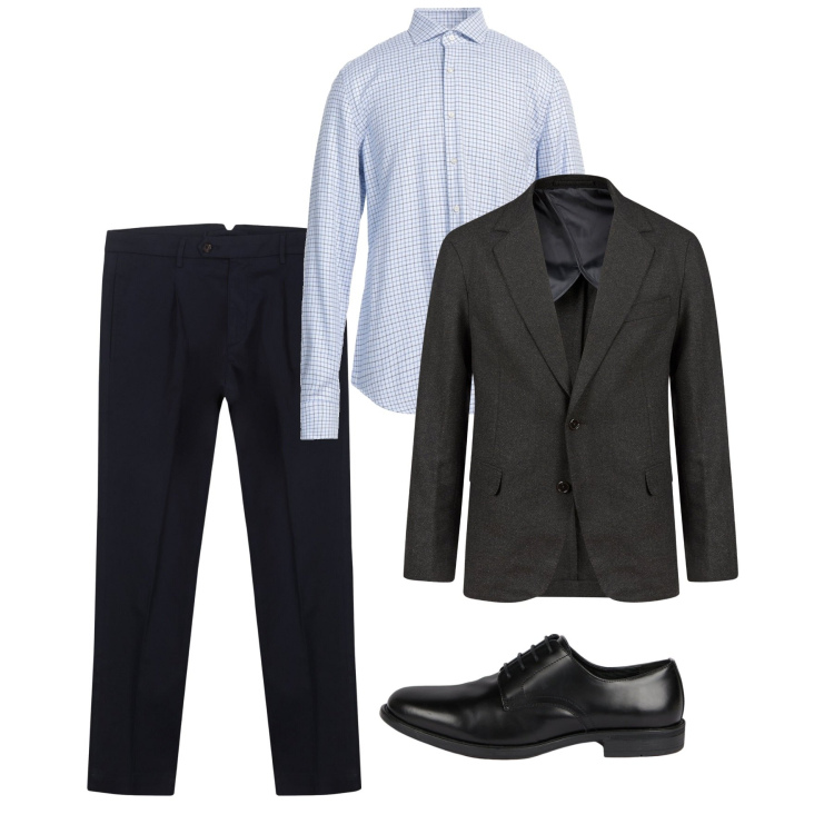 Outfit uomo - Total city. Stile Casual per Tutti i giorni. Abbinamento con camicie, giacche, scarpe stringate, pantaloni.