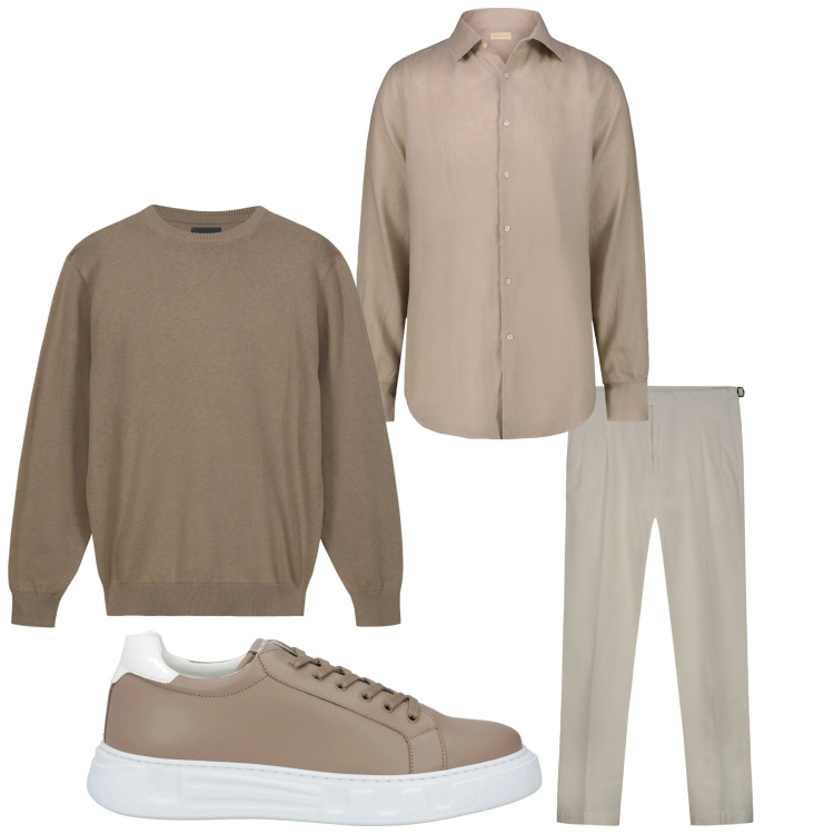 Outfit uomo - Comodamente. Stile Business/Elegante per Ufficio. Abbinamento con sneakers, maglieria, camicie, pantaloni.