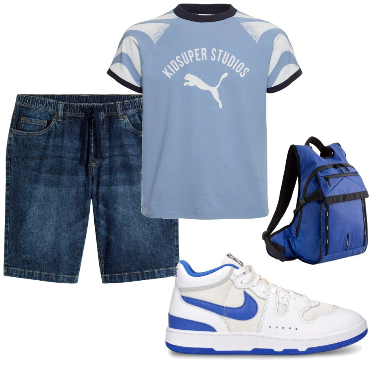 Outfit uomo - Total look #2118942. Stile Casual per Tutti i giorni. Abbinamento con bermuda, borse sportive, sneakers, t-shirt.