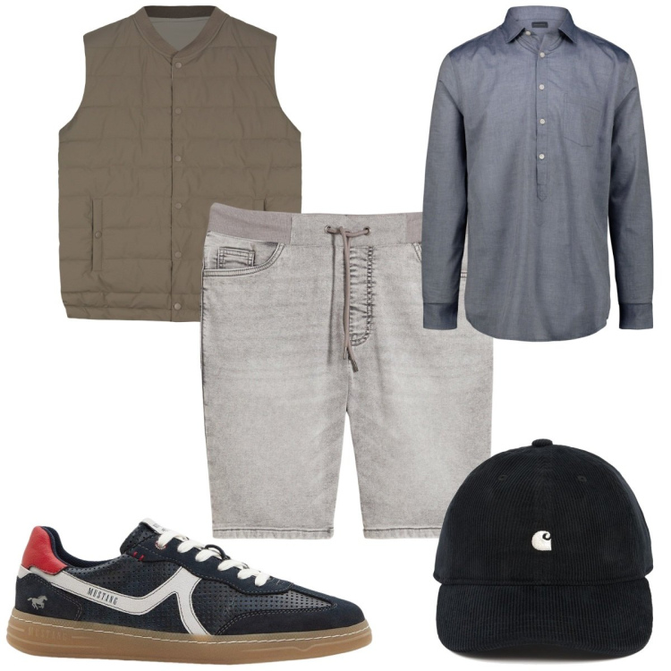 Outfit uomo - Total look #2118944. Stile Trendy per Tutti i giorni. Abbinamento con bermuda, sneakers, gilet, camicie, cappelli.