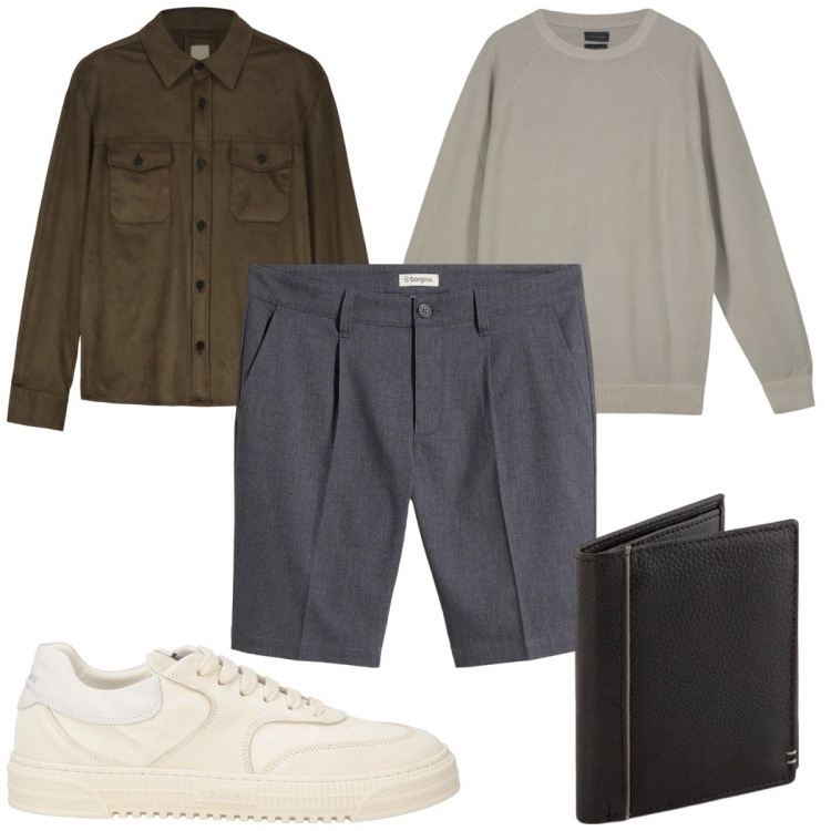 Outfit uomo - Total look #2118947. Stile Casual per Tutti i giorni. Abbinamento con bermuda, sneakers, giacche, maglieria, portafogli.