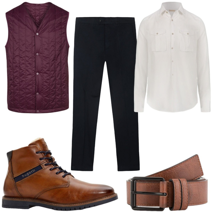 Outfit uomo - Total look #2118949. Stile Casual per Tutti i giorni. Abbinamento con stivali e stivaletti, piumini, camicie, cinture, pantaloni chino.
