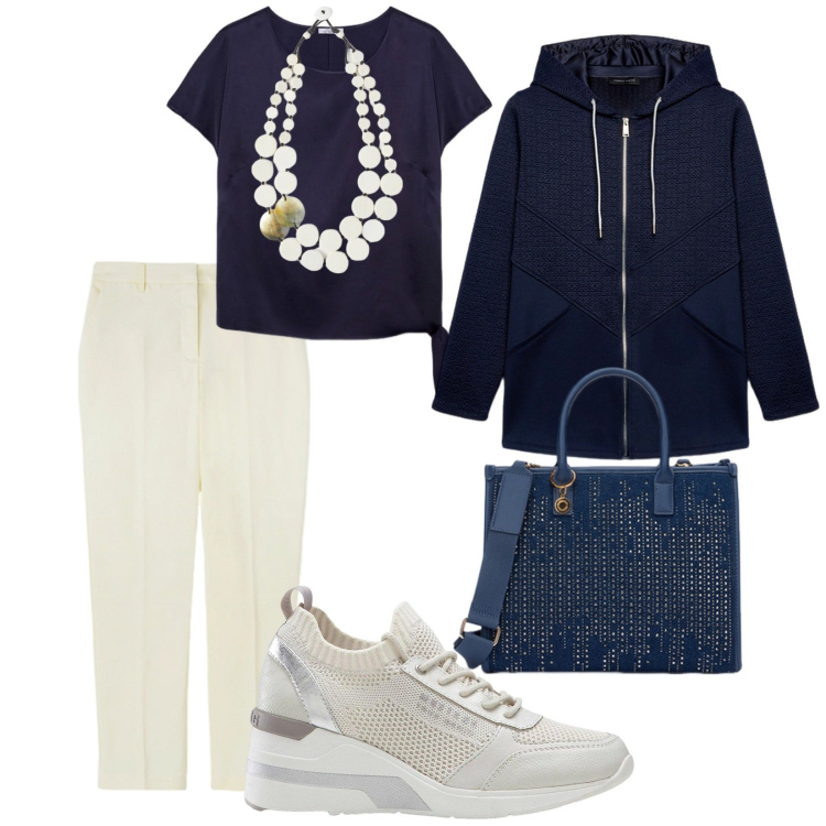 Outfit donna - Oggi si parte. per Tutti i giorni. Abbinamento con sneakers, bluse, felpe con cappuccio, pantaloni, ciondoli, borse a mano.