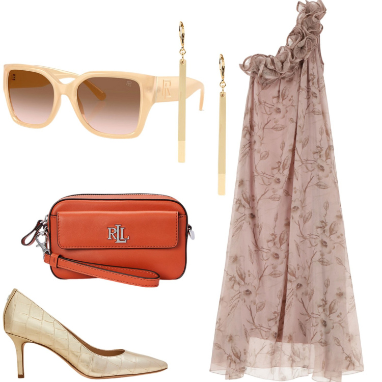 Outfit donna - Bantoa - Cerimonia con stile. Stile Chic per Cerimonia. Abbinamento con vestiti lunghi, pochette, occhiali da sole, orecchini, décolleté.