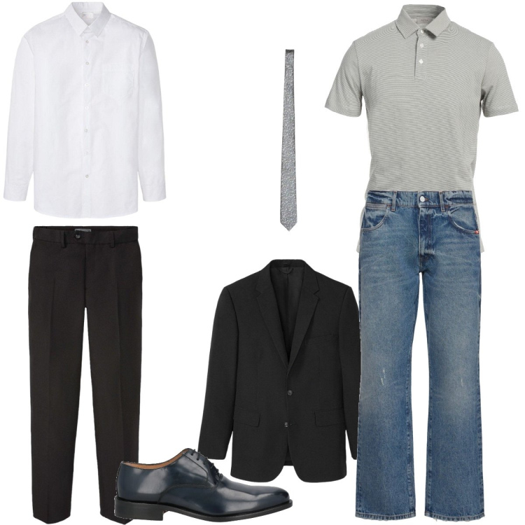 Outfit uomo - Mi cambio dopo la cerimonia. Stile Business/Elegante per Cerimonia. Abbinamento con giacche, scarpe stringate, polo, jeans.