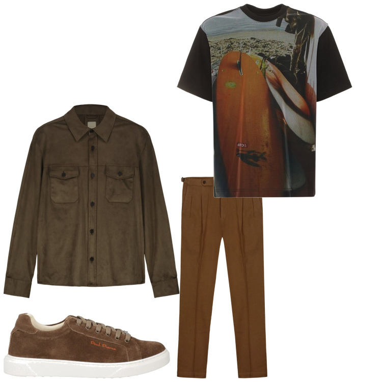 Outfit uomo - Marrone. Stile Casual per Tutti i giorni. Abbinamento con sneakers, giacche, t-shirt, pantaloni.