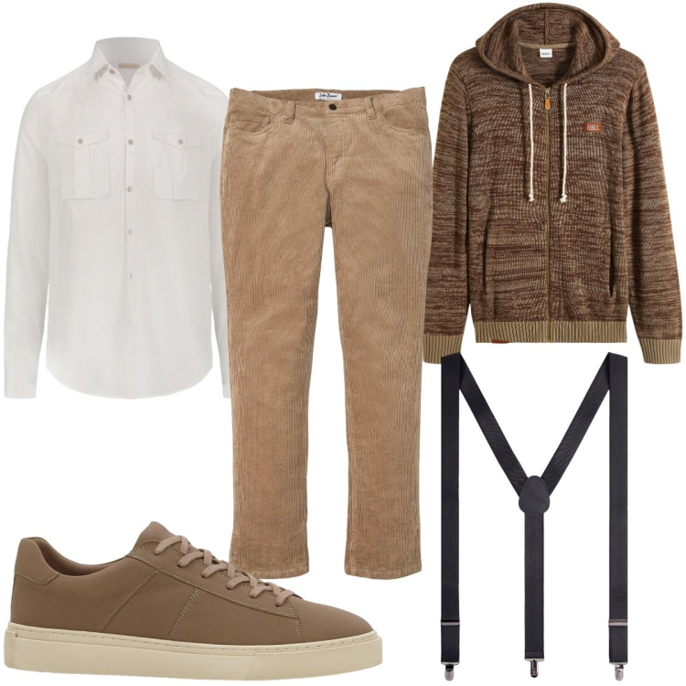 Outfit uomo - Total look #2119085. Stile Casual per Tutti i giorni. Abbinamento con pantaloni, cardigans, sneakers, camicie, bretelle.