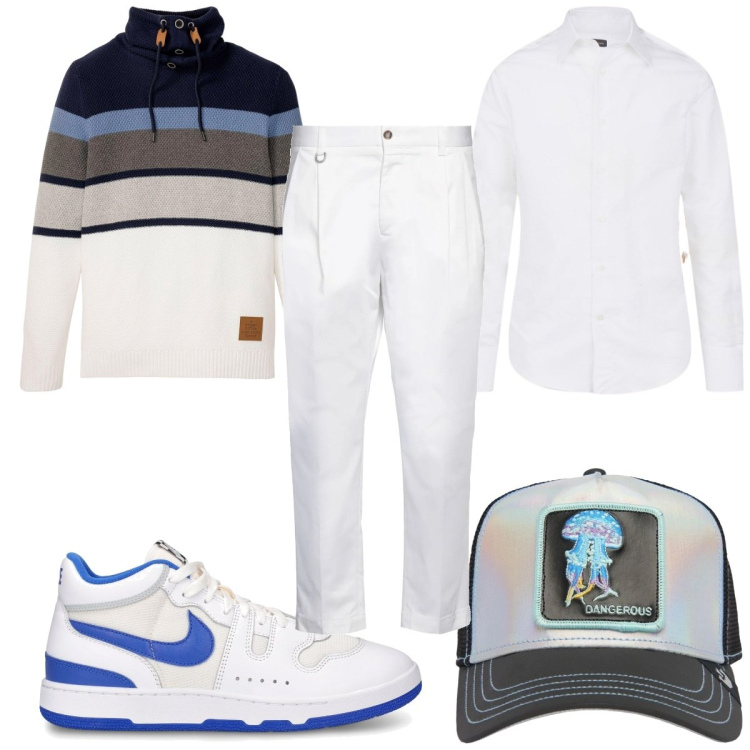 Outfit uomo - Total look #2119090. Stile Trendy per Tutti i giorni. Abbinamento con maglieria, pantaloni, camicie, cappelli, sneakers.