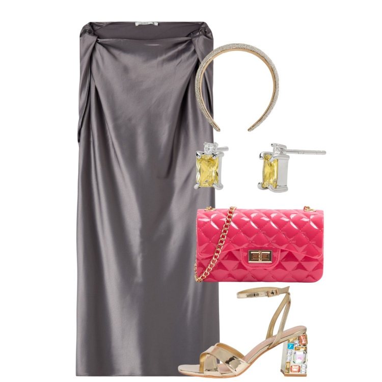 Outfit donna - Sole e luna. Stile Glamour per Serata fuori. Abbinamento con cerchietti, vestiti corti, sandali gioiello, borse a tracolla, orecchini.