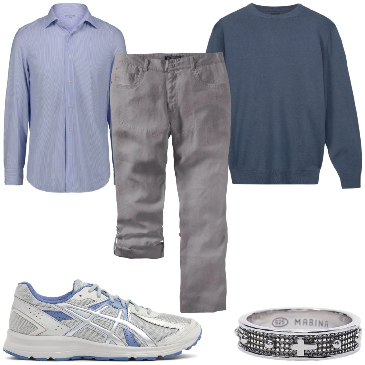 Outfit uomo - Total look #2119121. Stile Trendy per Tutti i giorni. Abbinamento con pantaloni, anelli, maglieria, camicie, sneakers.