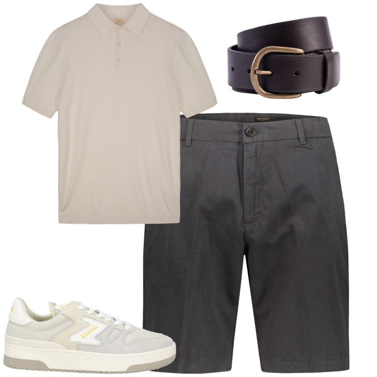 Outfit uomo - City. Stile Urban per Tutti i giorni. Abbinamento con sneakers, bermuda, polo, cinture.
