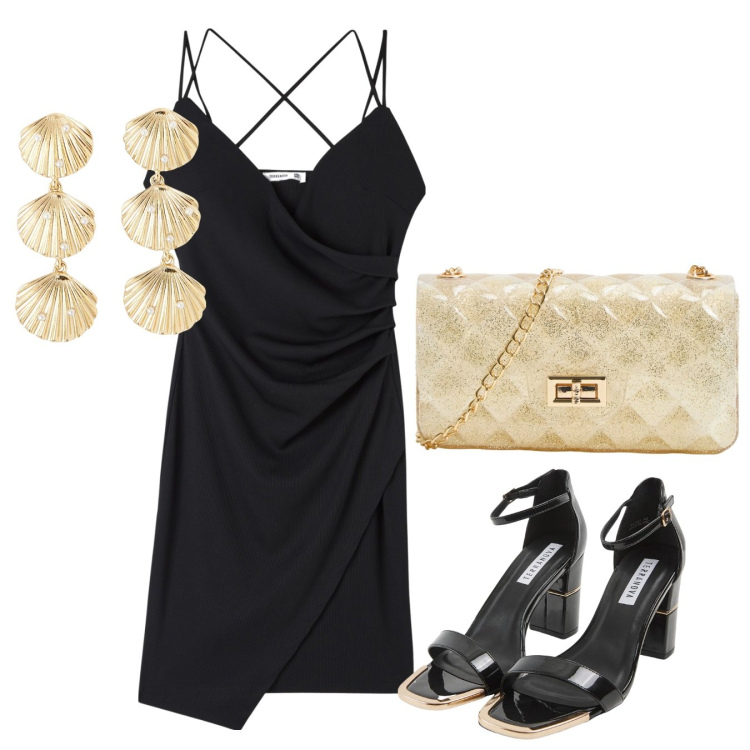 Outfit donna - Sognando il mare. Stile Sexy per Serata fuori. Abbinamento con sabot, orecchini, vestiti, borse a tracolla.