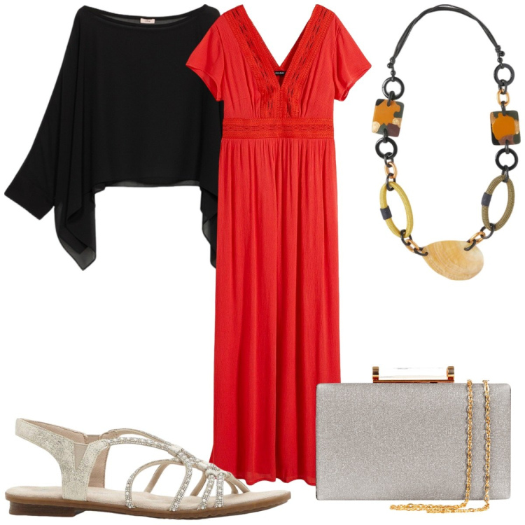 Outfit donna - Total look #2119137. Stile Etnico per Cerimonia. Abbinamento con vestiti lunghi, sandali, clutch, bolero, collane.