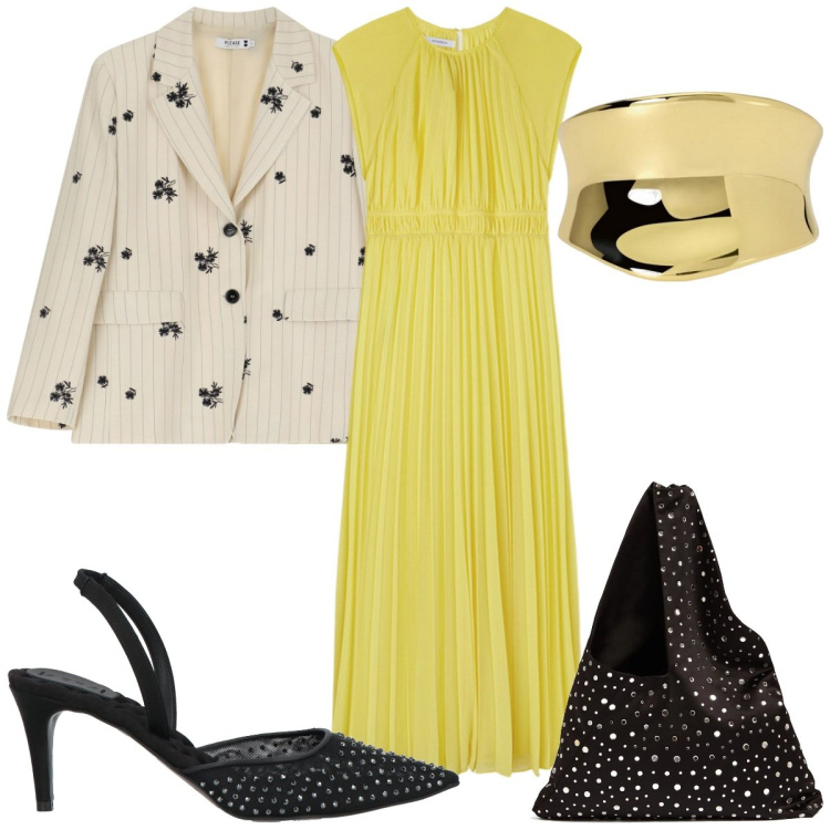 Outfit donna - Total look #2119140. Stile Trendy per Cerimonia. Abbinamento con décolleté, anelli, blazer, borse a spalla, vestiti lunghi.