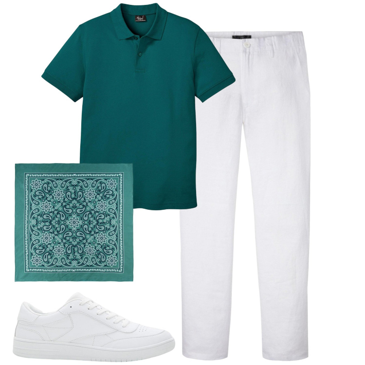 Outfit uomo - Total look #2119154. Stile Casual per Tutti i giorni. Abbinamento con polo, pantaloni, sneakers, sciarpe e foulard.