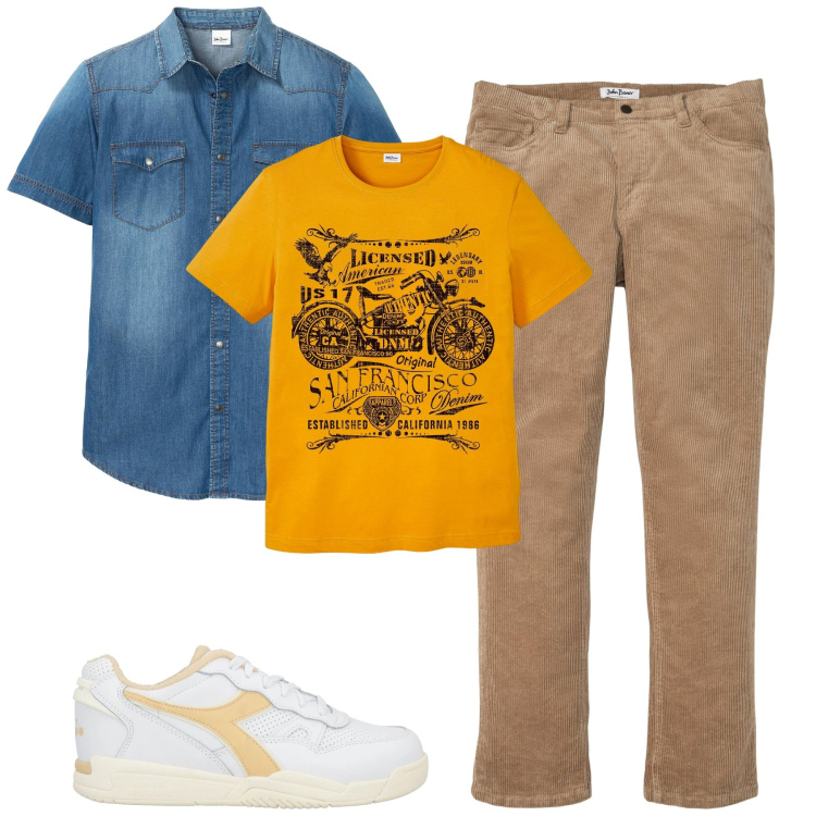 Outfit uomo - Total look #2119159. Stile Casual per Tutti i giorni. Abbinamento con pantaloni, camicie a manica corta, t-shirt, sneakers.