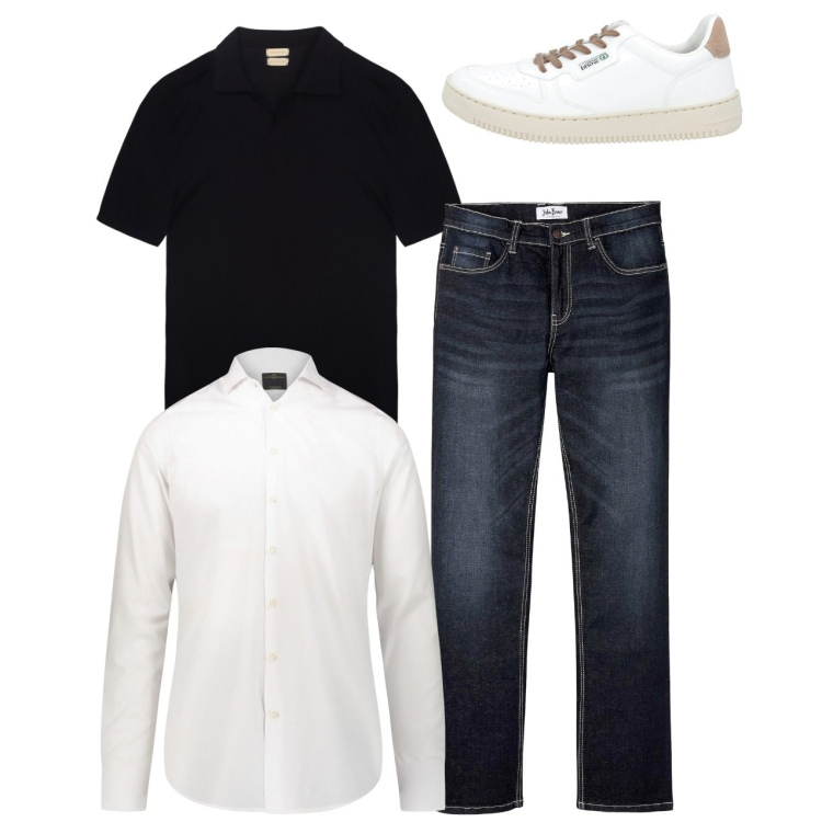 Outfit uomo - Total look. Stile Casual per Tutti i giorni. Abbinamento con jeans bootcut, sneakers, camicie, polo.