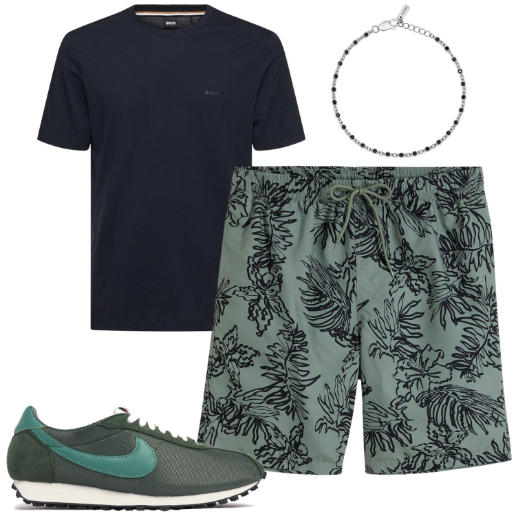 Outfit uomo - Total look #2119208. Stile Casual per Tutti i giorni. Abbinamento con pantaloni corti, braccialetti, t-shirt, sneakers.