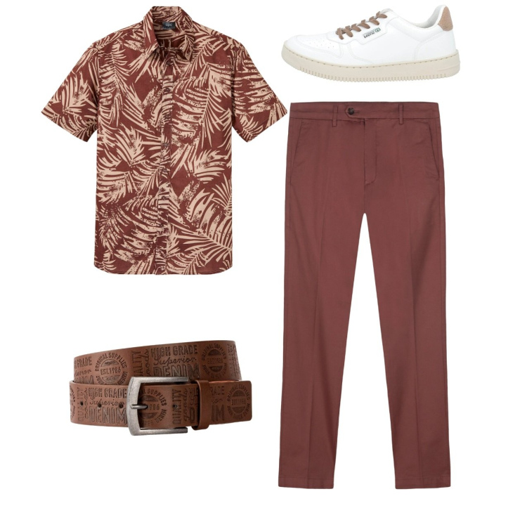 Outfit uomo - Total look. Stile Casual per Tutti i giorni. Abbinamento con cinture, camicie a manica corta, sneakers, pantaloni chino.