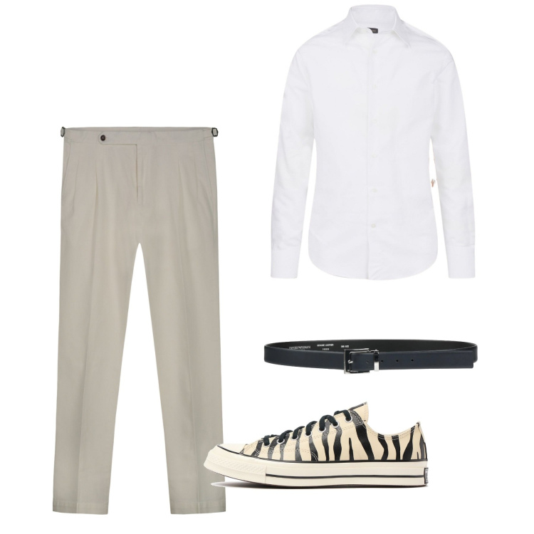 Outfit uomo - City. Stile Casual per Tutti i giorni. Abbinamento con cinture, camicie, sneakers, pantaloni.