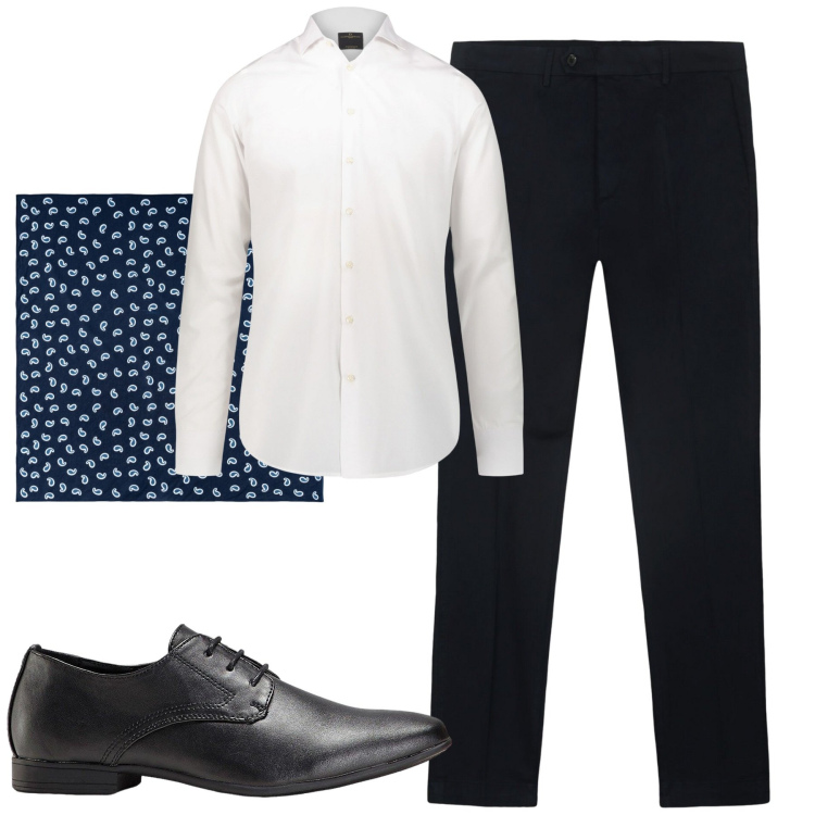 Outfit uomo - City. Stile Business/Elegante per Tutti i giorni. Abbinamento con scarpe stringate, camicie, sciarpe e foulard, pantaloni chino.