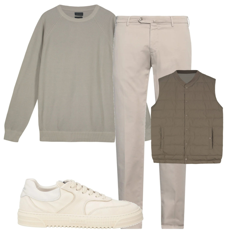 Outfit uomo - Total look #2119332. Stile Casual per Tutti i giorni. Abbinamento con sneakers, pantaloni chino, gilet, maglieria.