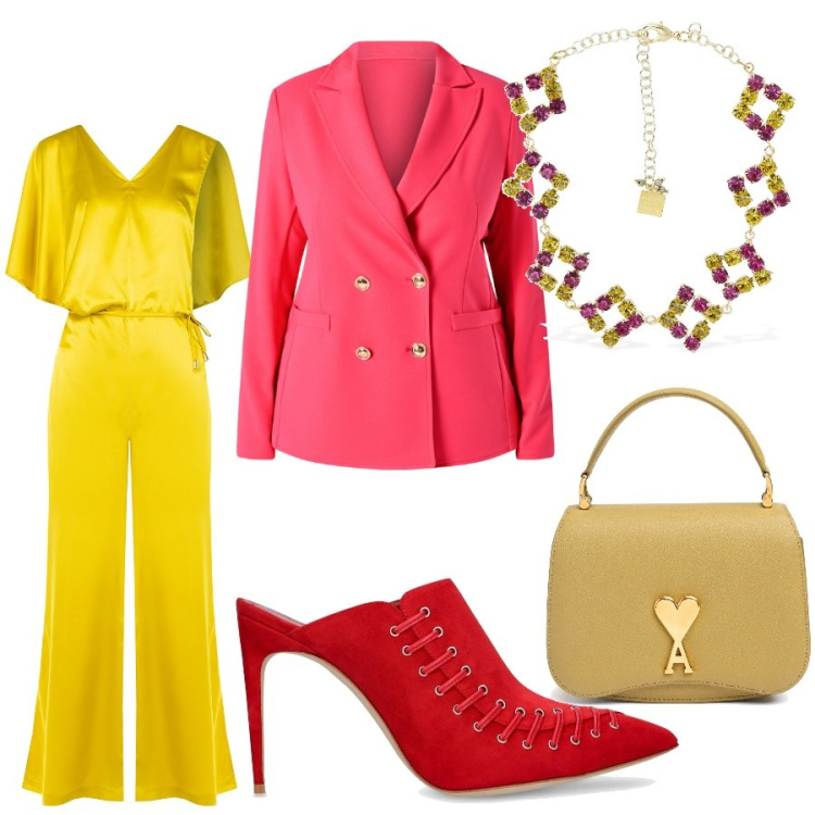 Outfit donna - Collana bicolore. Stile Romantica per Serata fuori. Abbinamento con tute, blazer, collane, borse a mano, pantofole.