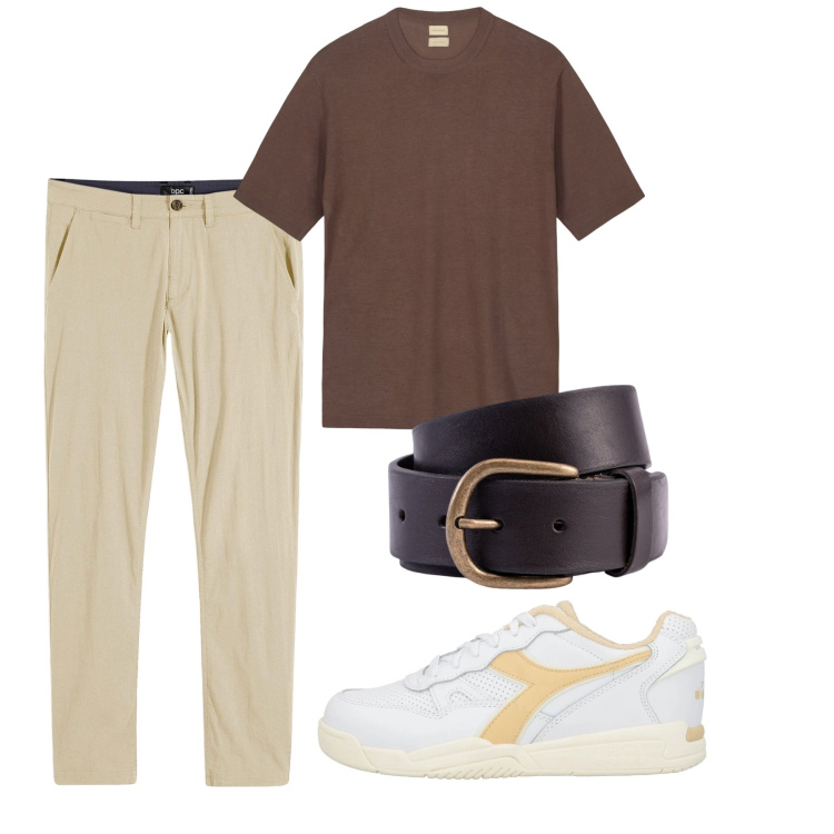 Outfit uomo - City chi ha una vita. Stile Casual per Tutti i giorni. Abbinamento con sneakers, pantaloni chino, t-shirt, cinture.