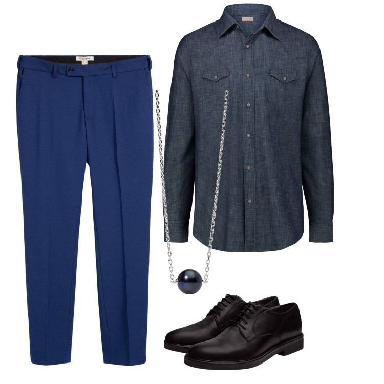 Outfit uomo - City chi ha una vita. Stile Casual per Tutti i giorni. Abbinamento con pantaloni, collane, scarpe stringate, camicie.