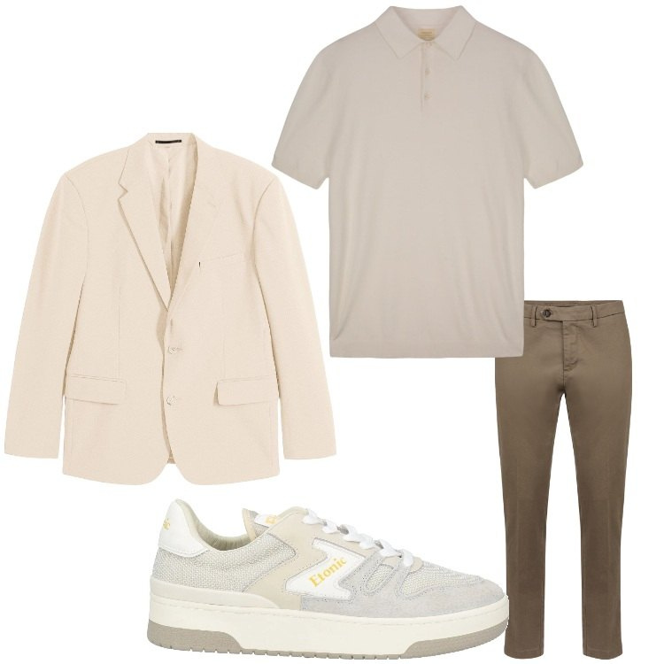 Outfit uomo - Gradazione di marrone. Stile Business/Elegante per Serata speciale. Abbinamento con giacche, sneakers, pantaloni chino, polo.