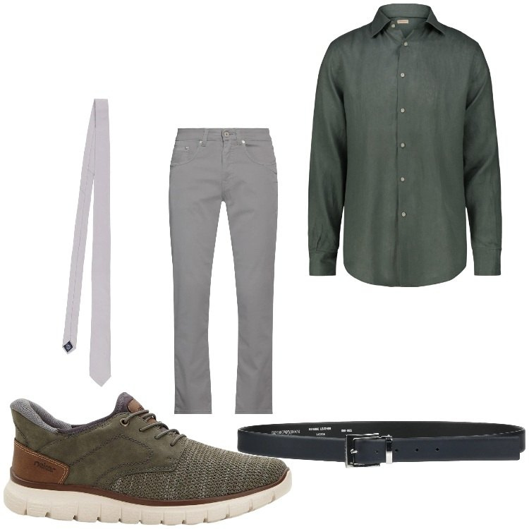 Outfit uomo - Stasera esco. Stile Business/Elegante per Serata speciale. Abbinamento con sneakers, pantaloni, cinture, camicie, cravatte.