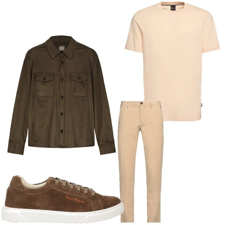 Outfit uomo - I colori della terra. Stile Casual per Tutti i giorni. Abbinamento con pantaloni chino, sneakers, giacche, t-shirt.