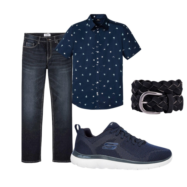 Outfit uomo - Total look #2119577. Stile Casual per Tutti i giorni. Abbinamento con sneakers, jeans bootcut, camicie a manica corta, cinture.