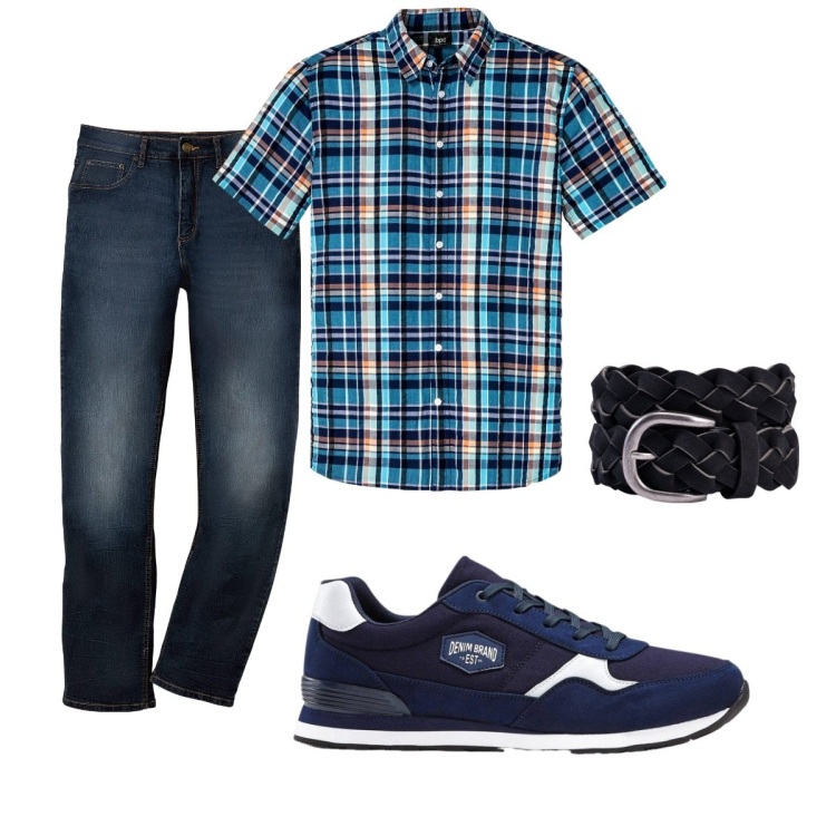 Outfit uomo - Total look #2119582. Stile Casual per Tutti i giorni. Abbinamento con jeans dritti, sneakers, camicie a manica corta, cinture.