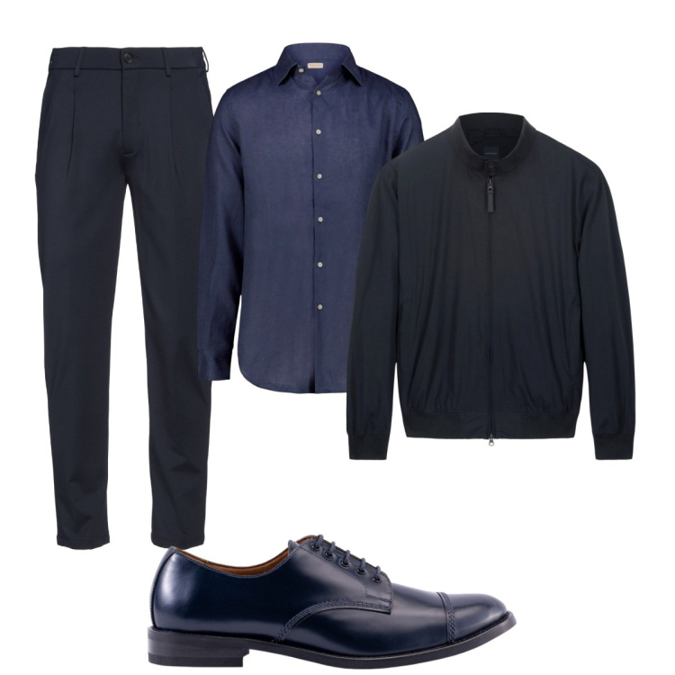 Outfit uomo - Total look #2119583. Stile Trendy per Ufficio. Abbinamento con pantaloni, camicie, bomber, scarpe stringate.